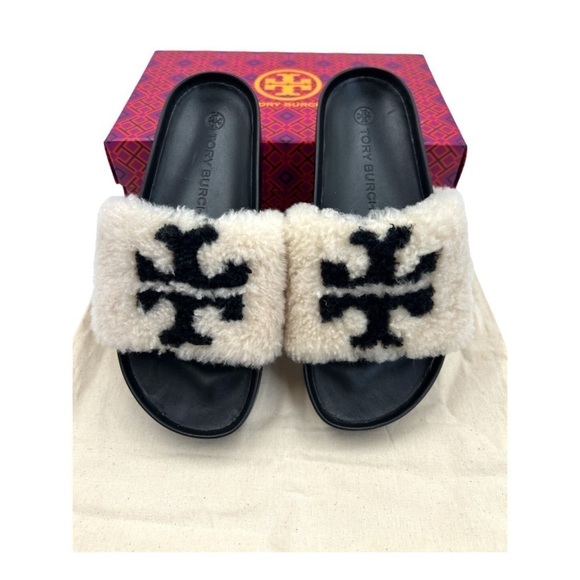 ✨ Tory Burch Faux-Shearling Double T Flatform Slides | NWT | Size 5 - Picture 8 of 15